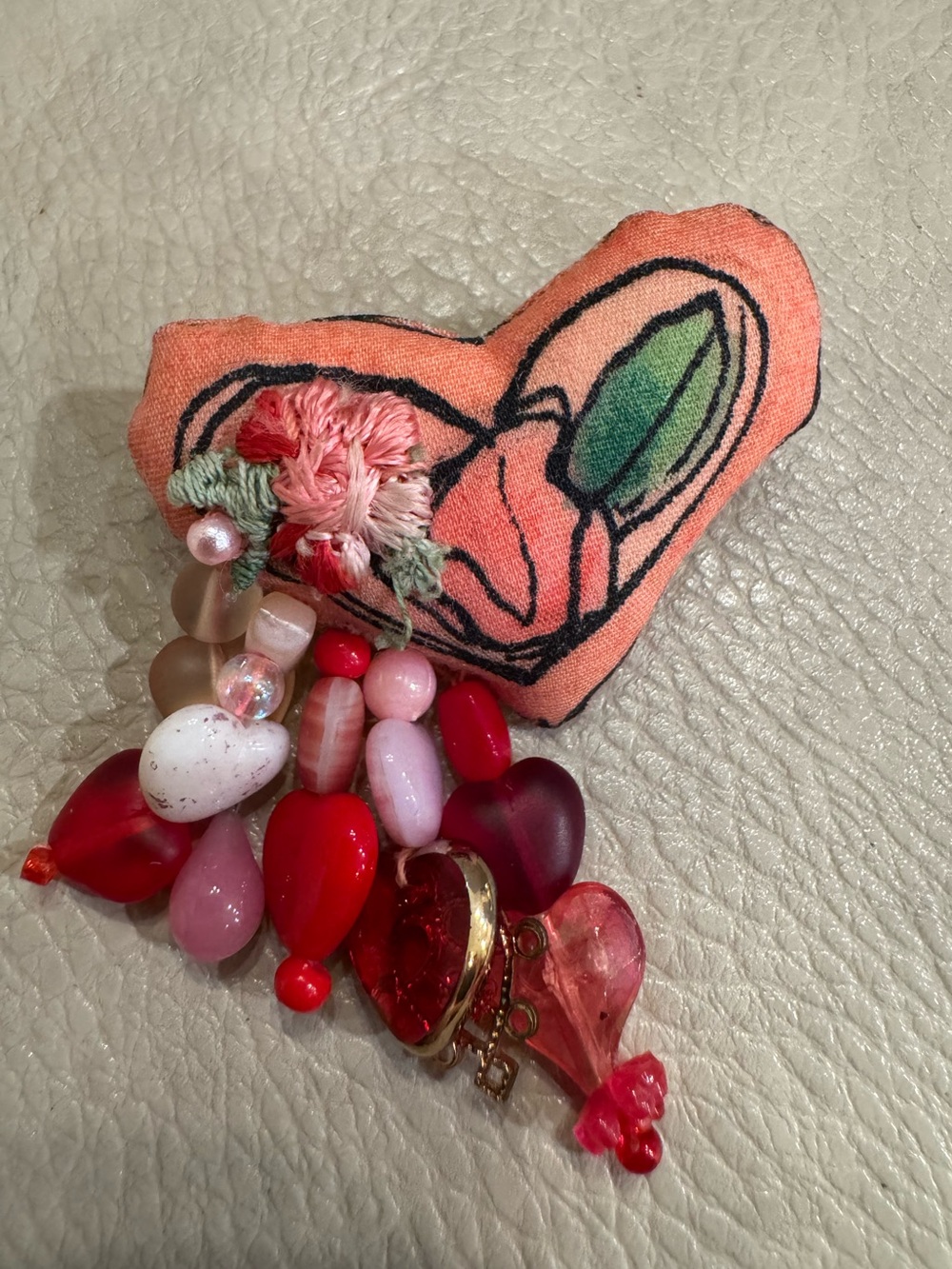 Handmade Heart Charm Brooch